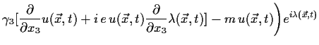 $\displaystyle \gamma _3 [\frac{\partial }{ \partial x_3}u(\vec x, t)+
i\,e\,u(\...
...rtial x_3}\lambda (\vec x,t)] - m \,u(\vec x, t)\Bigg)
e^{i \lambda (\vec x,t)}$